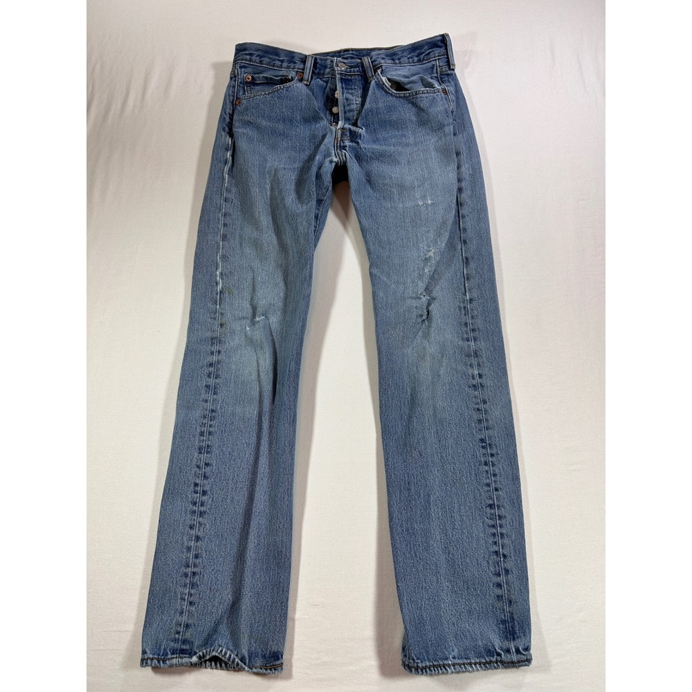Levis 501 Original Fit Jeans Mens 32x32 Medium Wash Blue Button Fly Straight Leg